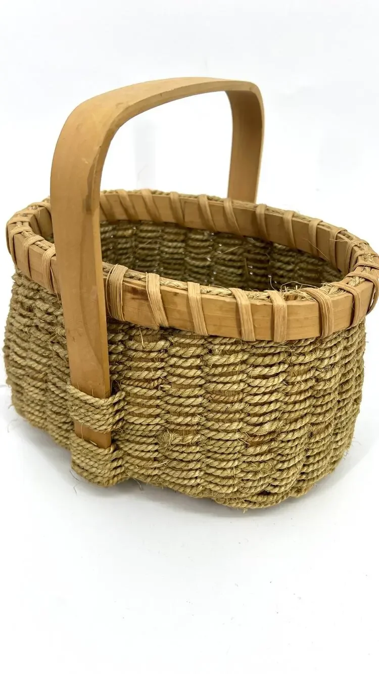 Hand Woven Handmade Wicker and Jute Basket with Handle Vintage